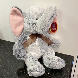 Calplush Super Soft and Fun Grey Plush Elephant with Burgundy Bow . Size…